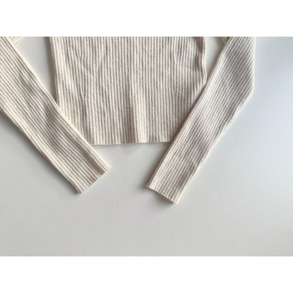 Aritzia WILFRED Leighton Oat Modal Wool Ribbed Knit Square Neck Sweater, Size S - Picture 7 of 15